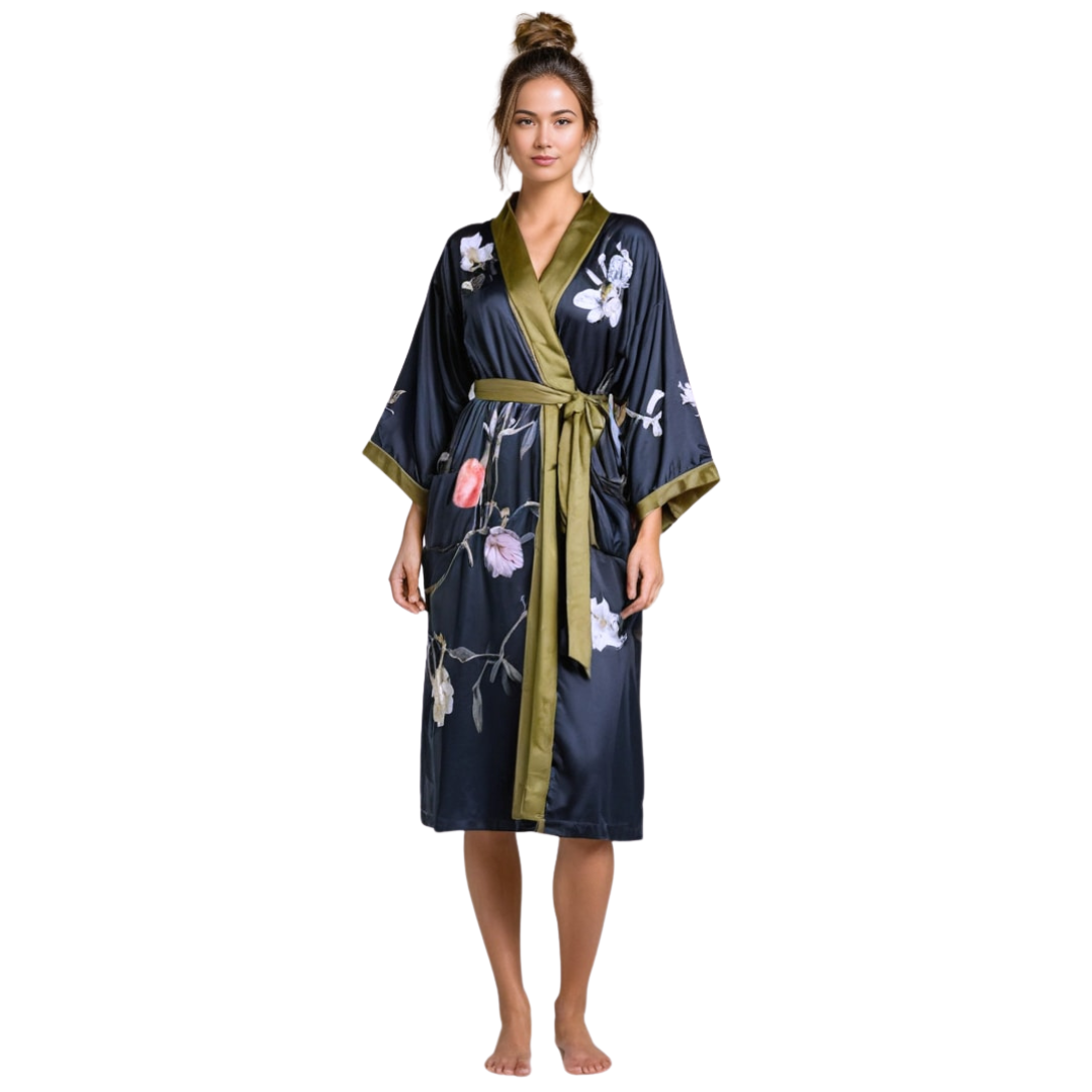 Peignoir Kimono Détails Kaki