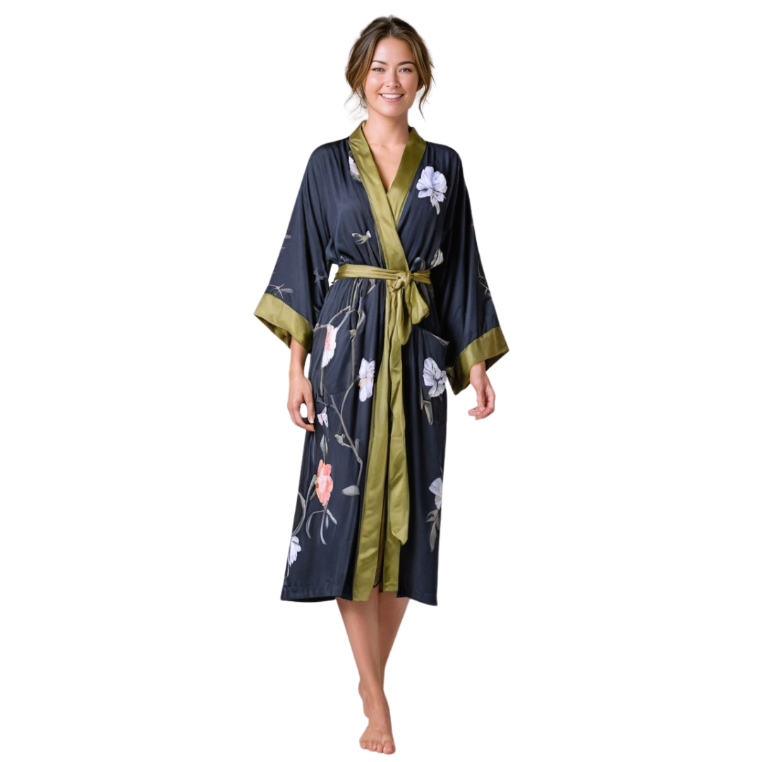 Peignoir Kimono Détails Kaki
