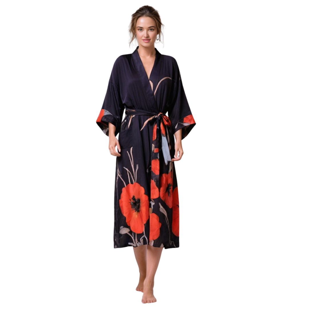 Peignoir Kimono Coquelicot Noir